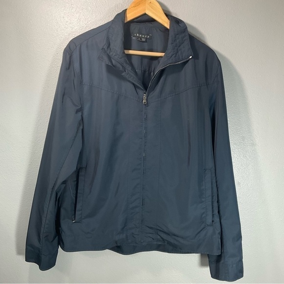 Theory Stand Collar windbreaker jacket unisex size Large dark blue - Picture 1 of 8